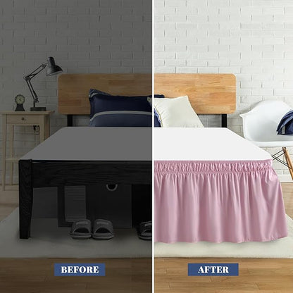 Full Bed Skirt, Elastic Wrap Around Bed Skirt Full Size, Bed Skirts for Adjustable Bed, Easy Fit with 18" Drop Length Tailored Drop Dust Ruffle (Pink)