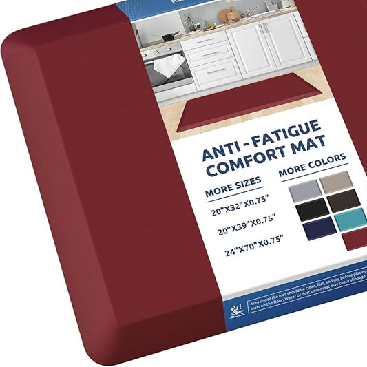 KitchenClouds Kitchen Mat Cushioned Anti Fatigue Rug 20"x39" Waterproof, Non Slip, Standing and Comfort Desk/Floor Mats for House Sink Office (Red)