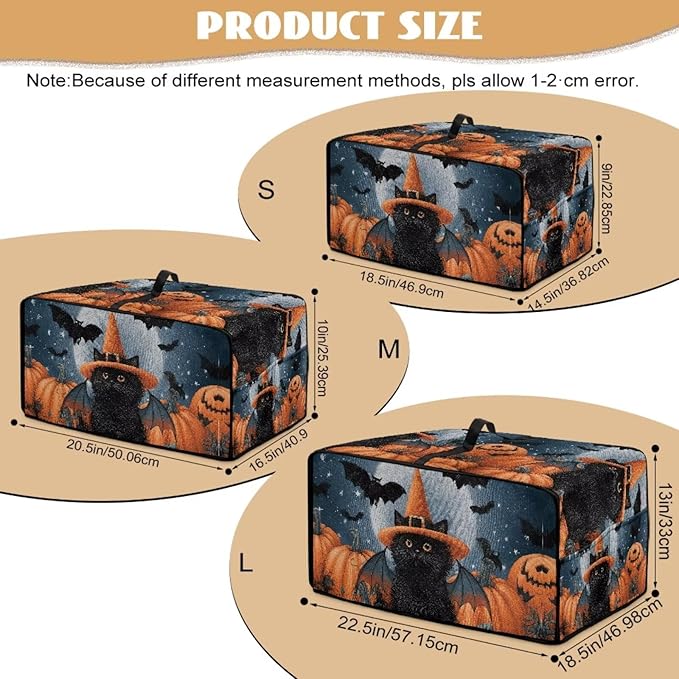 Bat Cat Pumpkin Moon Print Toaster Oven Cover Dust-Proof Microwave Oven Grill Cover Protector with Top Handle Reusable Reusable Kitchen Accessories for Halloween Decor, S