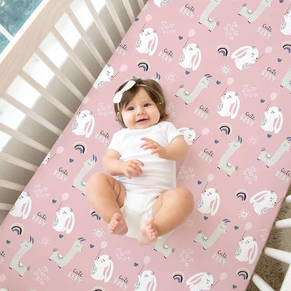 BROLEX Baby Fitted Crib Sheets: Kid Crib Sheets - Set of 2 for Toddler Standard Size Crib Mattress for Boys and Girls - Jersey Knit Crib Bed Sheets Elephant Rabbit