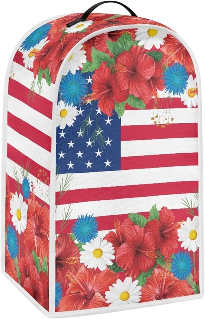 4th of July Blender Covers for Kitchen Food Processor Cover with Handle, Dust Covers for Kitchen Appliances Stand Mixer or Coffee Maker Appliance Cover, USA Flag Daisy