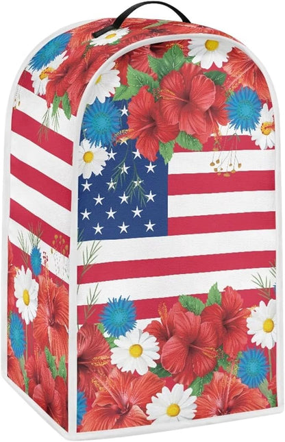 4th of July Blender Covers for Kitchen Food Processor Cover with Handle, Dust Covers for Kitchen Appliances Stand Mixer or Coffee Maker Appliance Cover, USA Flag Daisy