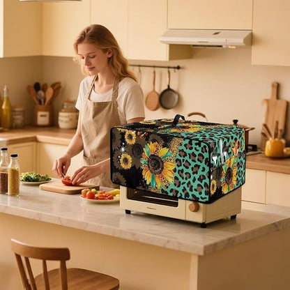 Toaster Oven Protective Cover with Side Pockets, Dustproof Smart Microwave Oven Protector for Kitchen Countertop, L, 18.5 x 22.5 x 13 Inches, Sunflower Leopard Print