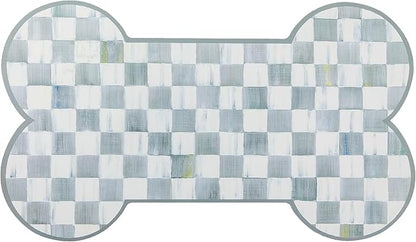 MACKENZIE-CHILDS Pup Placemat, Cute Pet-Food Mat for Dog Bowls and Cat Bowls, Gray-and-White Sterling Check
