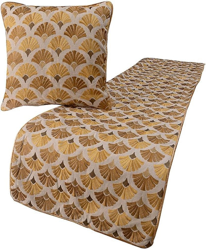 The HomeCentric King Queen Twin Beige & Yellow Gold Handmade King 90"x18" Bed Runner with Pillow Cover, Floral Embroidery Bed Scarf on Cotton Embroidery Fabric - Autumn Bloom