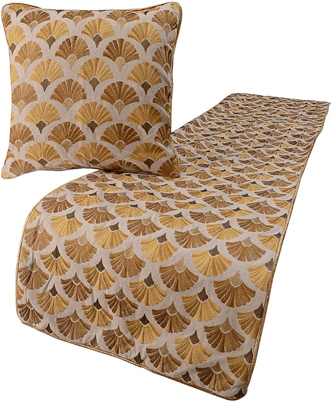 The HomeCentric King Queen Twin Beige & Yellow Gold Handmade King 90"x18" Bed Runner Without Pillow Cover, Floral Embroidery Bed Scarf on Cotton Embroidery Fabric - Autumn Bloom