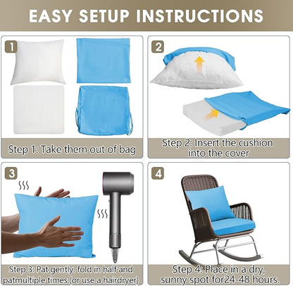 Outdoor Seat Cushion Set 22 x 22 In, Water-Resistant & Fade-Resistan, Patio Furniture Cushions with Removable Cover Deep Seat & Back Cushion with Handle and Adjustable Straps for Chair Sofa,1PC