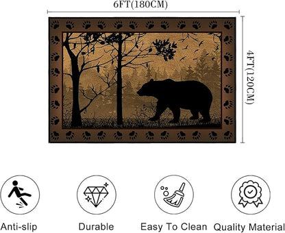 Rustic Area Rug 4x6,Bear Country Cabin Wildlife,Brown Carpets for Living Room,Ultra-Thin Washable Throw Rugs Indoor Vintage Rugs Non Slip Accent Floor Mats for Bedroom,Dining Room,Laundry Room