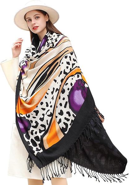 DANA XU 100% Merino Wool Pashmina Shawl for Women 96"x43", Oversized Cashmere Wrap with Tassels, Floral Travel Blanket Cape