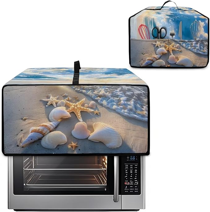 Air Fryer Toaster Oven Cover, Dust-Proof Small Kitchen Appliance Cover with Pockets, Kitchen Baking Accessories, M, 16.5 x 20.5 x 10 Inches, Beach Sea Shell Whelk Print