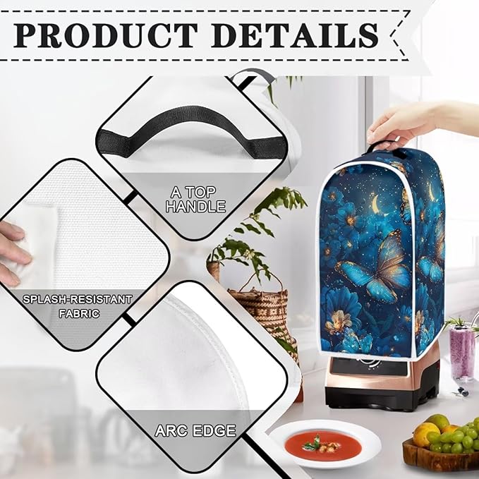 Blue Butterfly Blender Covers for Kitchen Food Processor Cover with Handle, Dust Covers for Kitchen Appliances Stand Mixer or Coffee Maker Appliance Cover for Household
