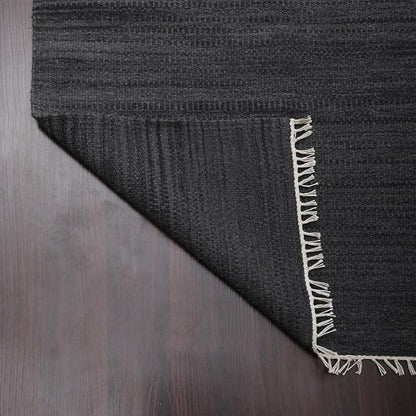 Rugsotic Carpets Hand Woven Flat Weave Kilim Wool 4'x6' Area Rug Solid Charcoal D00111