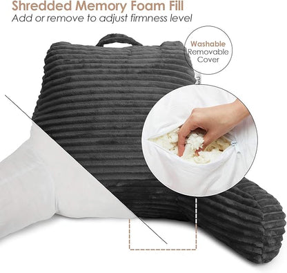 Hearth & Harbor Reading Pillow for Bed Adult – Back Pillow for Sitting in Bed, Standard Bed Pillows for Sitting Up in Bed, Foam Bed Chair Pillow, Grey Bed Rest Pillow