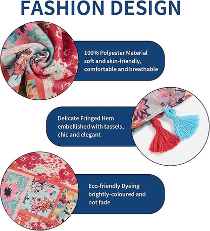 Scarf for Women Lightweight Soft Floral Leopard Printed Scarves Fall Winter Fashion Shawl Wrap with Fringe