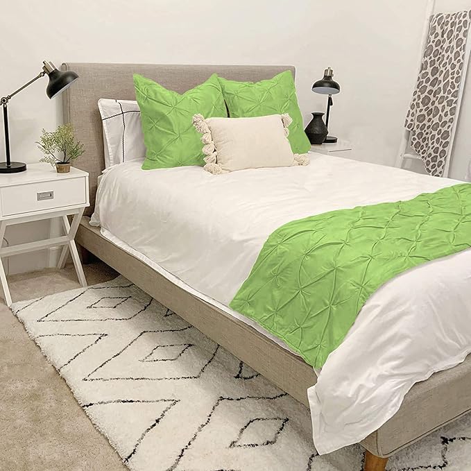 Bed Runner Set - 100% Pure Cotton 800 Thread Count - Luxury 1 Pinch Pleated Bed Runner and 2 Pillow Cover - 3 Piece Pinch Pleated Bed Runner Set California King, Sage