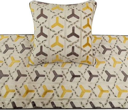 The HomeCentric King/Queen/Twin Grey & Yellow Designer CA King 86"x18" Bed Runner with Pillow Cover, Beaded Bed Scarf on Velvet Fabric - Tripod