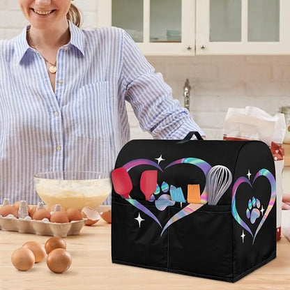 Dog Paw Heart Print Mixer Cover Stand Mixer Dust Proof Covers with Handle and Front Pockets Kitchen Aid Mixer Cover for 4.5-5 Qt Mixer,Kitchen Coffee Maker Toaster Machine Dust Cover