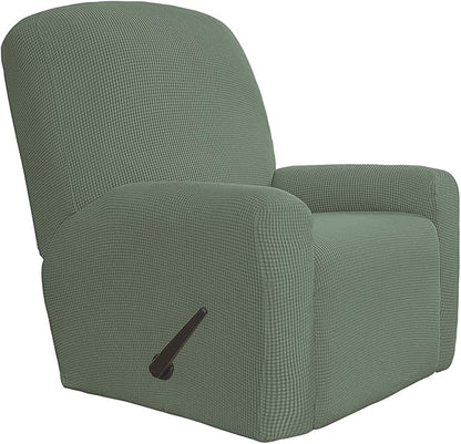 Easy-Going 4 Pieces Oversized Recliner Stretch Sofa Slipcover Sofa Cover Furniture Protector Couch Soft with Elastic Bottom Polyester Spandex Jacquard Fabric Small Checks Greyish Green, X-Large