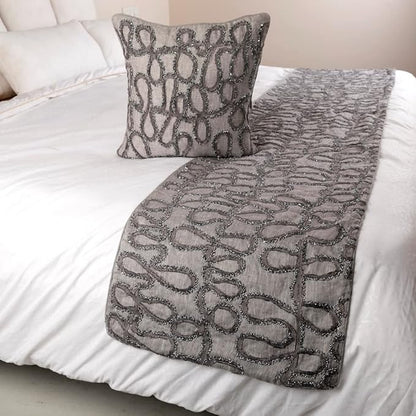 The HomeCentric King Queen Twin Bed Runner, Grey Designer Bed Scarf in Linen with Embroidery, CA King Size 86"x18" Bed Runner with 2 Pillow Cover, Bed Linen Foot Warmer Home Living - Grace Forever