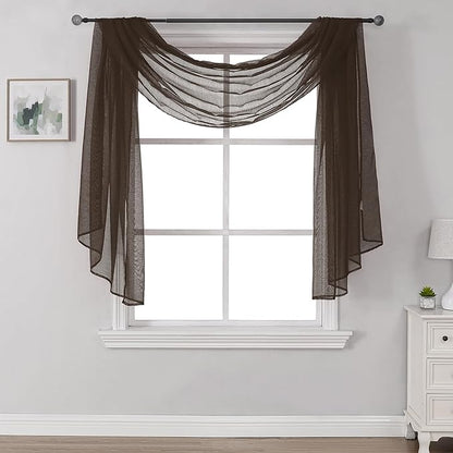 DONREN Luxury Soft Sheer Curtains Scarf for Windows - Semi Voile Window Scarf Valance,34 Inches Wide by 144 Inches Long (1 Panel,Chocolate Brown)