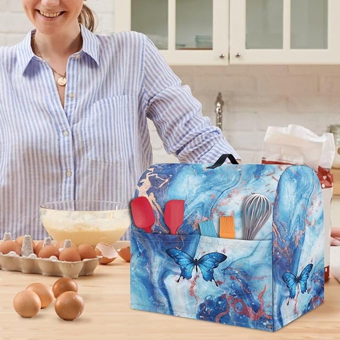 Blue Marble and Butterfly Mixer Covers Stand Mixer Dustproof Cover Compatible with Kitchen Aid Mixer Washable Stand Mixer Covers for 6-8 Qt Mixer