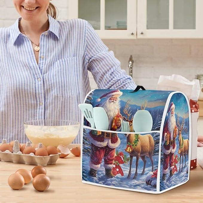 Christmas Stand Mixer Cover for Kitchen Aid 6-8 Qt Mixer, Santa Claus Elk Small Appliance Dust Covers Universal for Air Fryers, Coffee Makers, Christmas Kitchen Decor