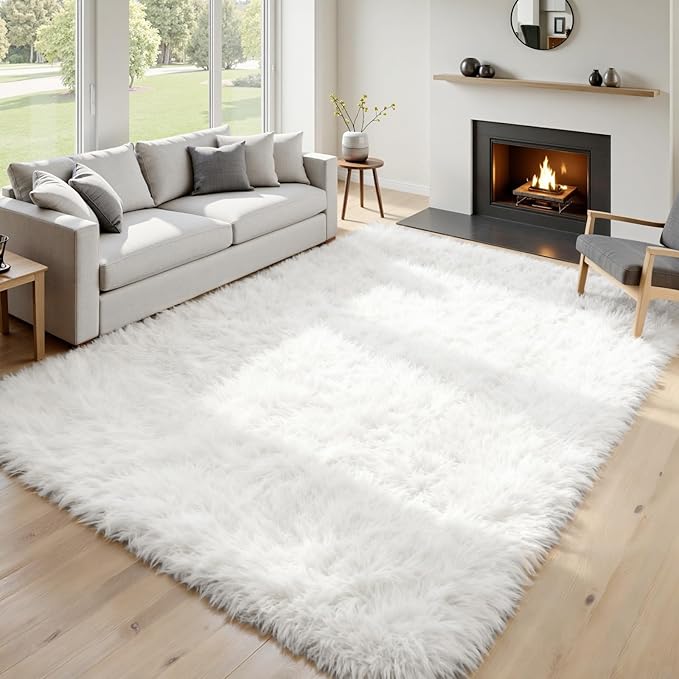6x9 Area Rugs for Living Room Rug: Soft Fluffy Shag White Rugs for Bedroom, Non-Slip Large Fuzzy Plush Rug Indoor Floor Carpet for Nursery Kids Boys Girls Room, Dorms, Playroom, Modern Home Decor