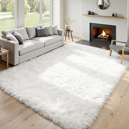 6x9 Area Rugs for Living Room Rug: Soft Fluffy Shag White Rugs for Bedroom, Non-Slip Large Fuzzy Plush Rug Indoor Floor Carpet for Nursery Kids Boys Girls Room, Dorms, Playroom, Modern Home Decor
