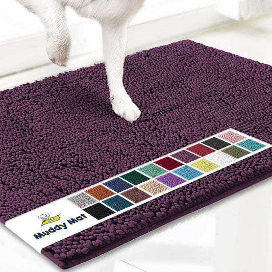 Muddy Mat® Original Dog Door Mat for Muddy Paws, Super Absorbent Microfiber, Non-Slip Washable Pet Rug, Quick Dry Chenille Entryway Carpet, Machine Washable Indoor Outdoor mat, Dark Purple 35"x60"