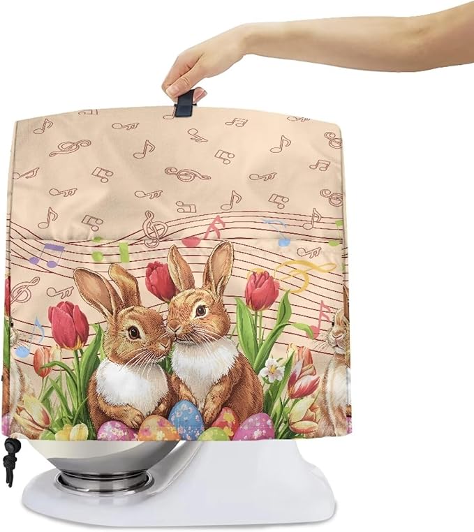 Generic Cute Rabbit Stand Mixer Cover for Easter Decor, Kitchen Dust Cover, 6-8 Quart, Lightweight, Waterproof, Polyester, Drawstring Closure, Top Handle, Pockets for Accessories
