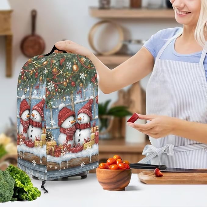 Xmas Snowman Print Blender Dust Cover, Stand Mixer or Coffee Maker Appliance Covers with Drawstring, Anti Fingerprint Dust Stain Resistant Blender Cover for Home Kitchen