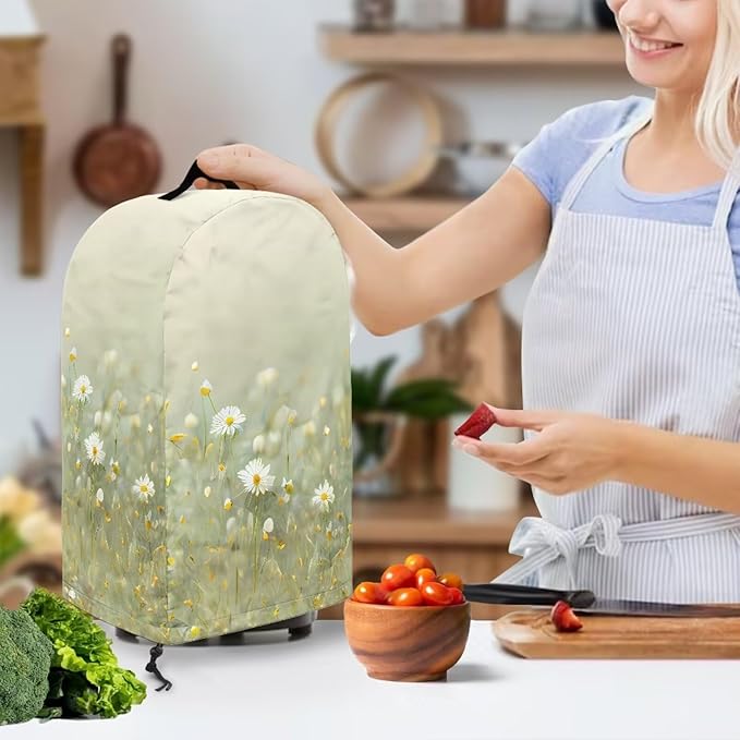 Daisy Floral Green Blender Cover with Drawstring Kitchen Appliance Cover Anti Fingerprint Dust Proof Stain Resistant Coffee Maker Food Processor Stand Mixer Cover for Home Decor