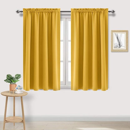 DWCN Yellow Room Darkening Blackout Curtains - Thermal Insulated Privacy Energy Saving Window Curtain Drapes 52 x 45 inch Length, Set of 2 Bedroom Living Room Curtains