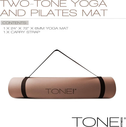 TONE Fitness Yoga Mat 1/4" Thick Non Slip Exercise & Pilates Mat for Home Workouts with Carrying Strap | Multiple Options