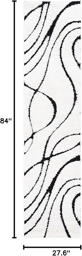 SAFAVIEH Florida Shag Collection Runner Rug - 2'3" x 7', Ivory & Black, Non-Shedding & Easy Care, 1.2-inch Thick Ideal for High Traffic Areas in Living Room, Bedroom (SG471-1290)