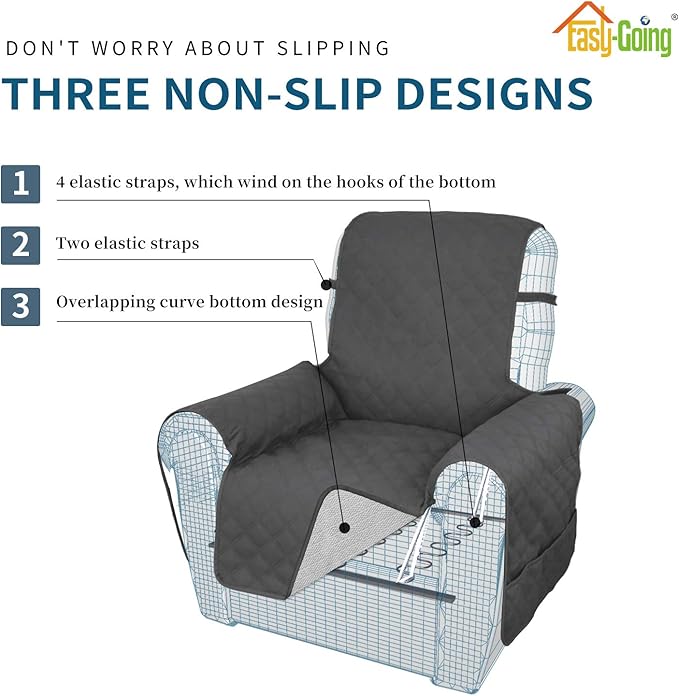 Easy-Going Sofa Slipcover Waterproof Recliner Chair Cover Non-Slip Fabric Couch Cover for Living Room Washable Furniture Protector for Pets Kids Children Dog Cat (Recliner, Dark Gray)