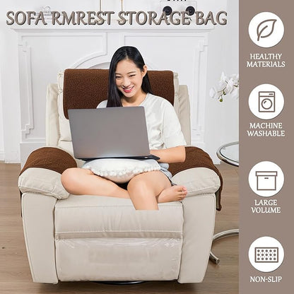 Armrest Cover, Recliner Chair Protector, Furniture Protector Slip, Side Storage Pocket, Stretch Armchair Couch Arm Rest Cover for Recliner, Chair, Sofa (Coffee,2 Seater(4pcs))