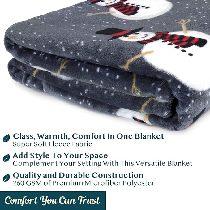 PAVILIA Christmas Snowman Throw Blanket | Grey Christmas Fleece Blanket | Soft, Plush, Warm Winter Cabin Throw, 60x80 (Grey Snowman)