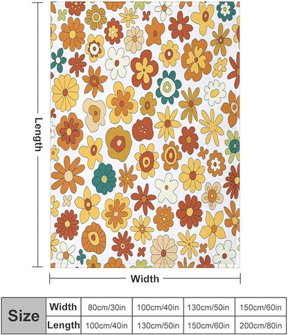 Vintage Hippie Floral Blanket, 70s Boho Abstract Yellow Orange Flowers Funny Print Throw Blanket for Holiday Theme Home Decor Bedding Couch 30"x40"