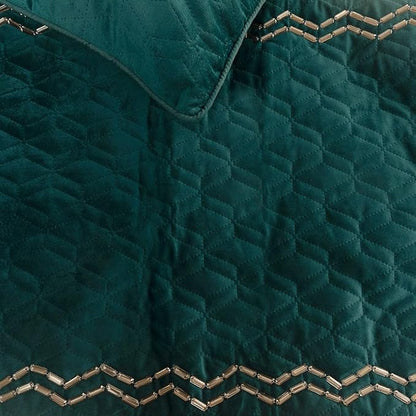 The HomeCentric King Queen Twin Teal Blue Decorative Twin 53"x18" Bed Runner with Pillow Cover, Quilted & Crystals Bed Scarf on Velvet Fabric - Teal Diamond Symphony
