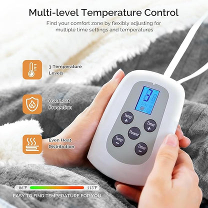 Heated Blanket Electric Blanket Queen Size 84"x90" Fast Heating Electric Blanket with Dual Control 10 Heat Levels & 10 Hours Auto-Off Overheat Protection Cozy Soft Flannel Heated Throw Blanket