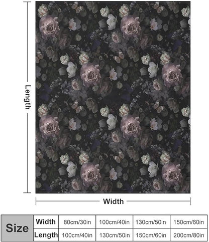 Vintage Gothic Floral Blanket, Black Pink Flower Rose Black Garden Roses Blooming Boho Throw Blankets for Home Bedding Couch Decor, 40"x50"