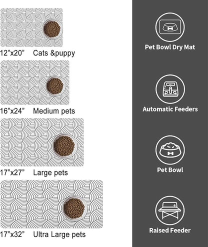 Dog Food Mat for Floors, Absorbent and Quick-Drying Pet Cat Food Mat,Anti-Fouling and Easy-to-Clean Pet Feeding Mat,Dog Bowl Mats for Messy Drinking Water Bowls.17 x27inch Boho Style