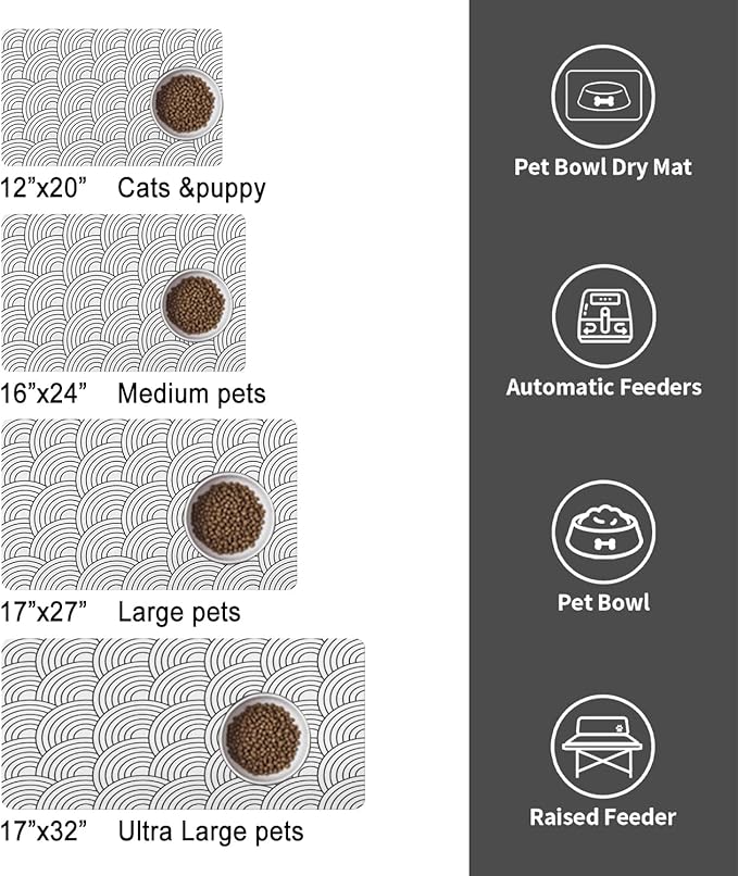 Dog Food Mat for Floors, Absorbent and Quick-Drying Pet Cat Food Mat,Anti-Fouling and Easy-to-Clean Pet Feeding Mat,Dog Bowl Mats for Messy Drinking Water Bowls.16x24inch Boho Style
