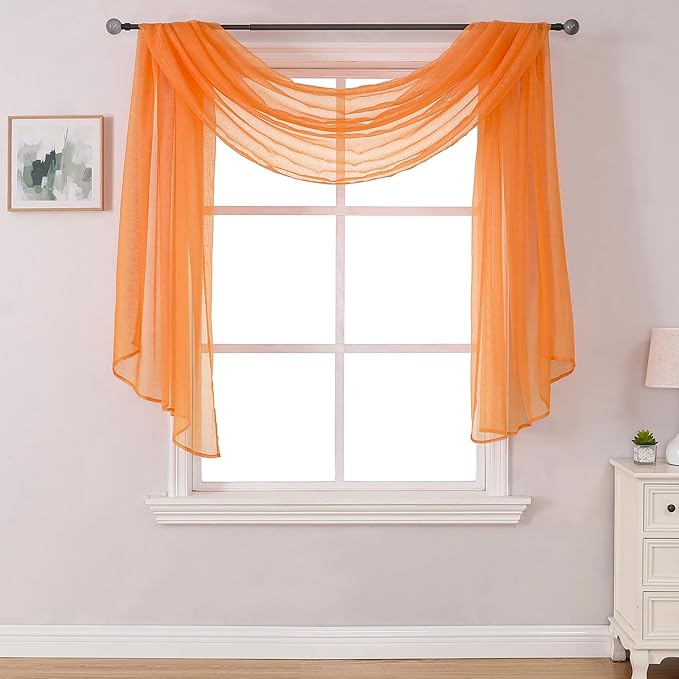 DONREN Coral Orange Scarf for Party - Luxury Soft Semi Sheer Window Scarf for Wedding (1 Pack,52 x 144 Inch Length)