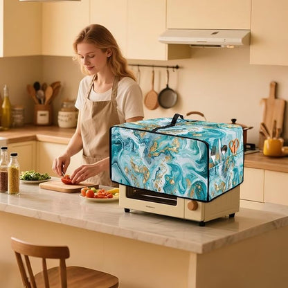 Convection Toaster Oven Dust Cover Washable Fabric Electric Appliance Protector, Easy to Clean Microwave and Convection Oven Dustproof Covers, S, Tea Gold Marble