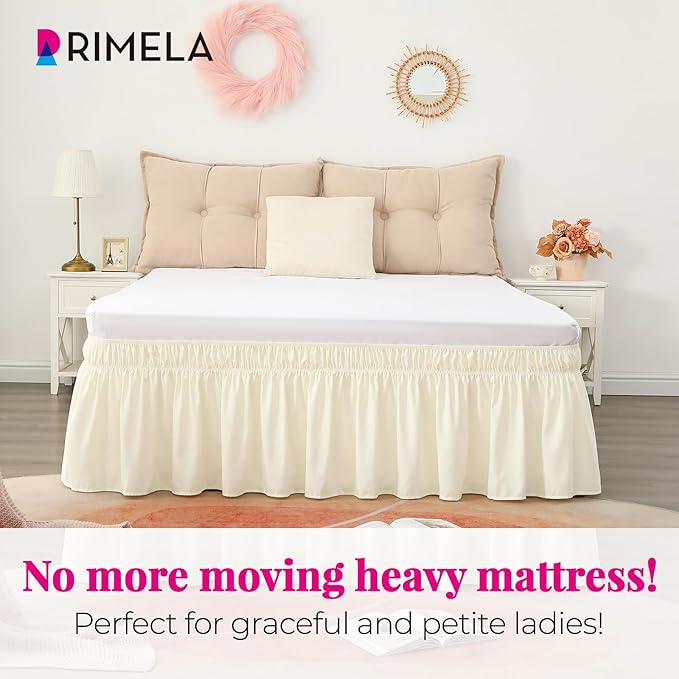 RIMELA Butter Yellow Bed Skirt Twin Size 15 Inch Drop, Elastic Bed Skirting for Bed Base and Frame, Bedding Dust Ruffle Easy to Install, Lightweight Comforter Set with Wrap Around Adjustable Bedskirt