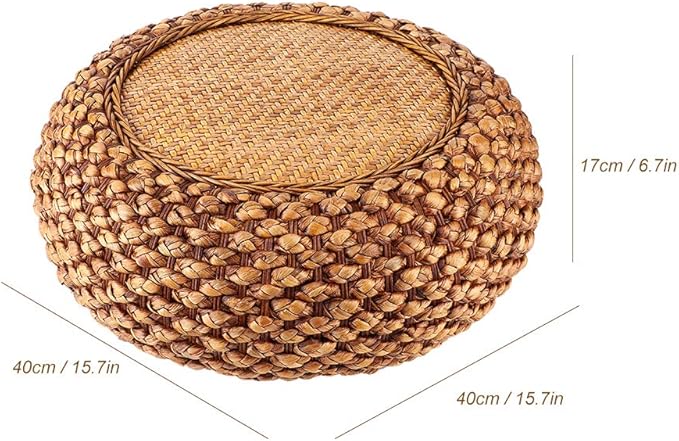 GLOGLOW Japanese Style Round Floor Cushion, Hand Woven Material with Sponge for Tatami Yoga Tea Ceremony Balcony Living Room