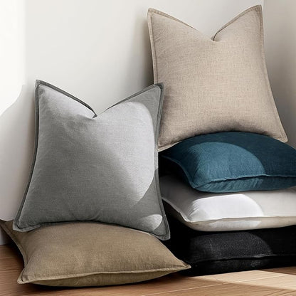 EMEMA Decorative Linen Throw Pillow Covers 20x20 Inch Natural Beige Boho Farmhouse Neutral Couch Throw Pillows for Bed Pack of 2 Accent Pillowcase Modern Sofa Cushion Livingroom Home