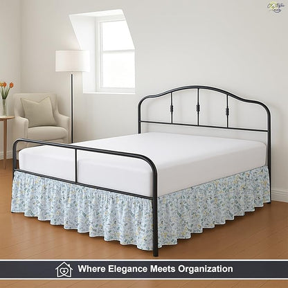 Cottington Lane Ruffled Bed Skirt King Size with Split Corner, Brushed Microfiber Hotel Quality Dust Ruffle, 12 Inch Drop Gathered Bedskirt, Soft, Stylish, Shrink & Fade Resistant, Garden Bloom